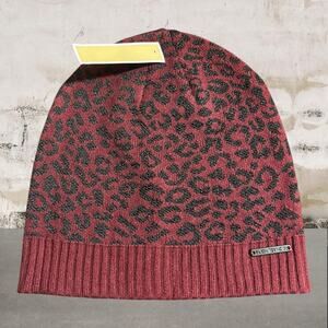 Michael Kors NWT Leopard Sparkle Print Burgundy Beanie